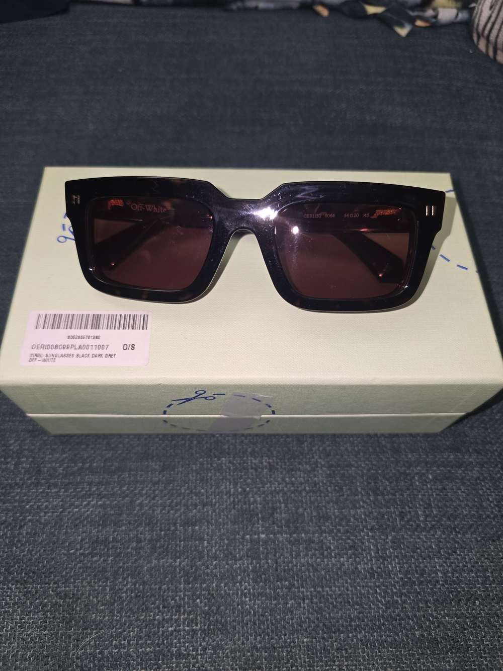 Off-White Black Rectangular Sunglasses with Dark Brown Lenses